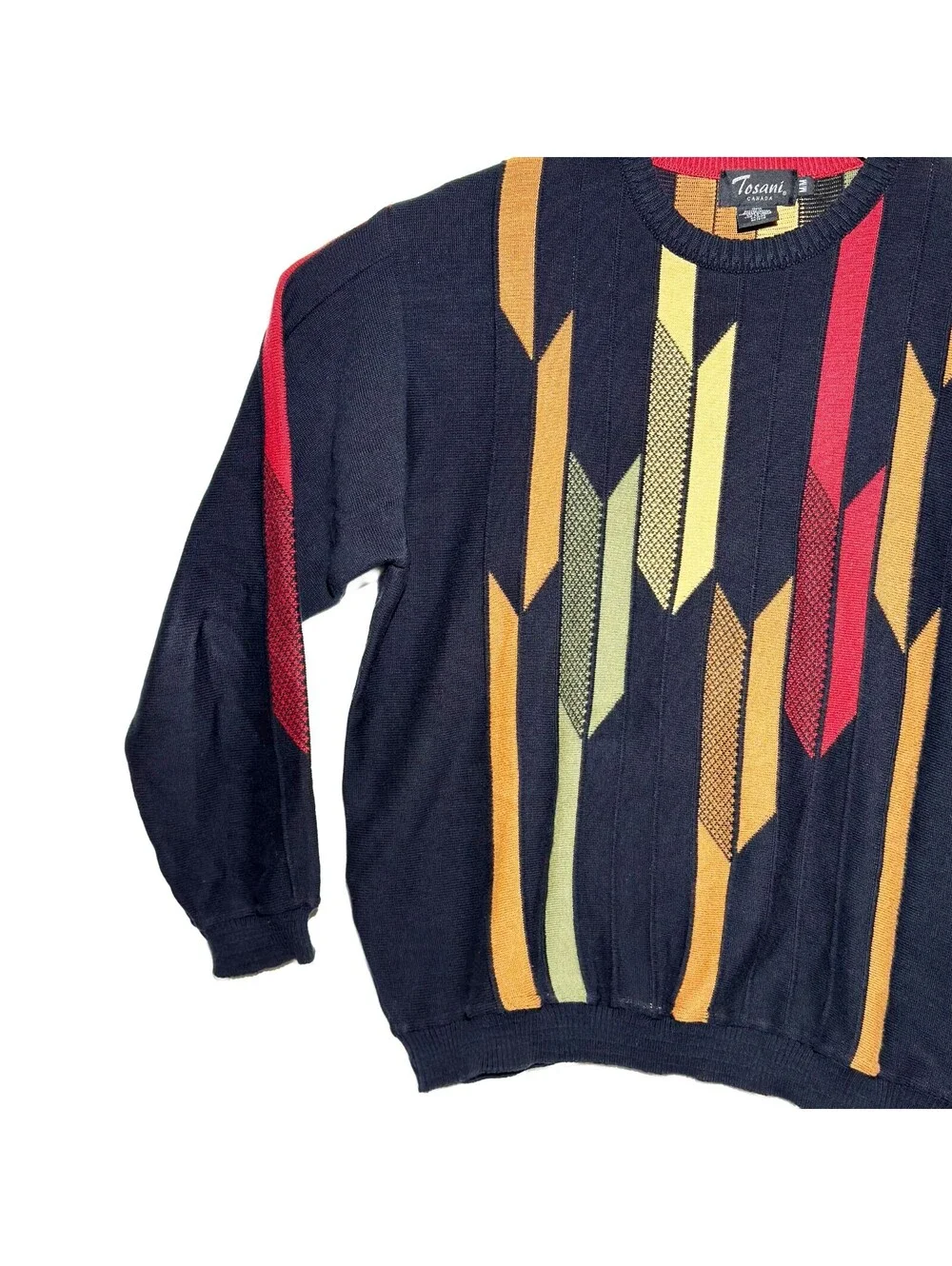 Tosani 3D Knit Sweater VTG 90s Y2K Coogi Biggie Style Men’s M 100% Cotton EUC